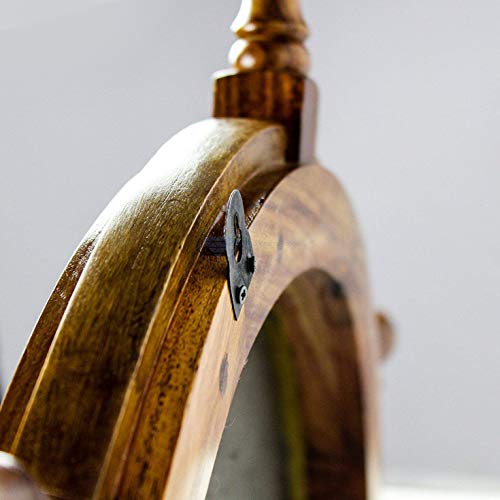 Nagina International 24" Wooden Ship Wheel with White Large Dial Face | Nautical Pirate's Clock Ship Wheel | Naval Merchant Maritime Gift