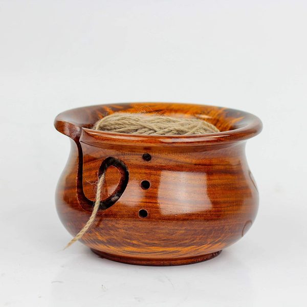 Nagina International Kitchen Pot Styled Premium Wood Crafted Portable Yarn Storage Knitting Bowl (Rose Wood)