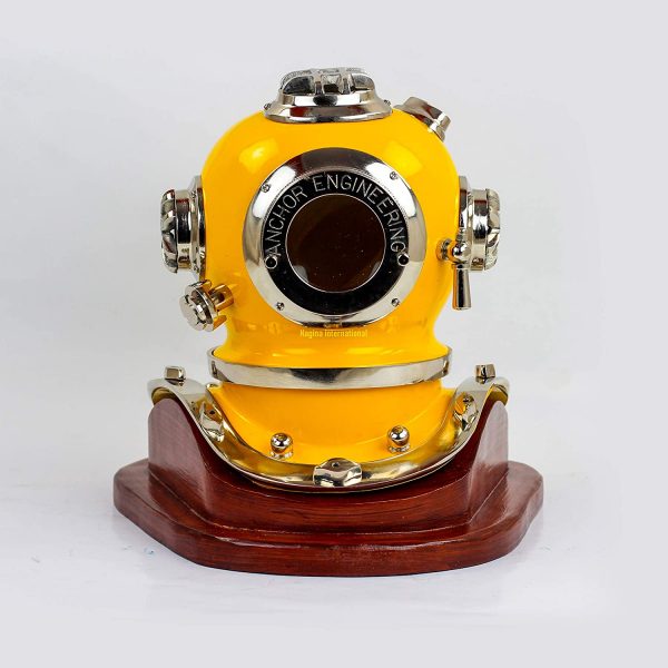 Nagina International 12" Scuba Diving Nautical Helmet | Maritime Ship's Decorative Helmet (Nickel Yellow-On Base)