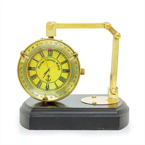 11" Black Base Folding / Foldable Table Desk Clock | Solid Brass Polished Round Roman Numeral Antique Vintage Style Analogue Clock For Time Keeping | House Warming & Gifts Supplies | Scalable Arms