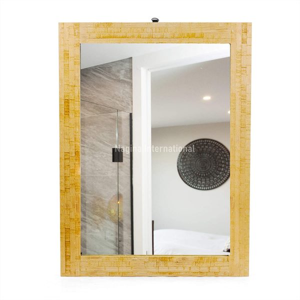24" Wooden Wall Hanging Bathroom Bevelled Mirror | Shabby Brown Tiled-Textured Chic Wall & Bath Room Accessories | Decorative Coastal Themed Ideas | Premium Room Hardware & Furniture Gifts Ideas