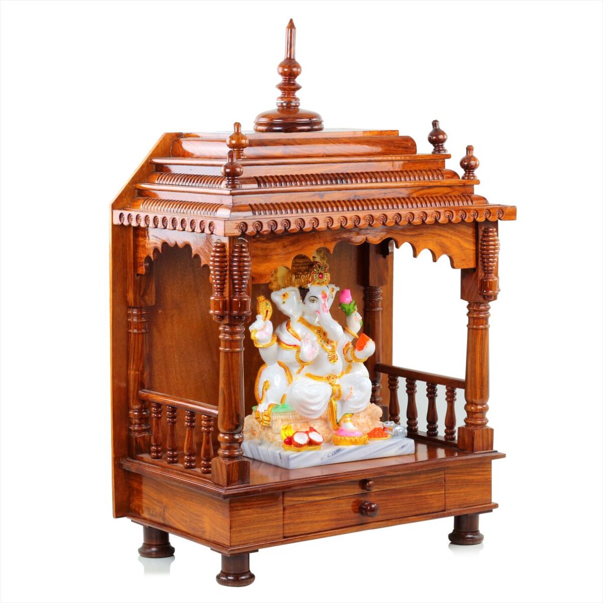 Premium Hand Made Wooden Hindu Temple for Home | Wooden Indian Pooja Mandir with Storage Racks | Symbolic God House | Seat of God (Large Dark Rosewood)
