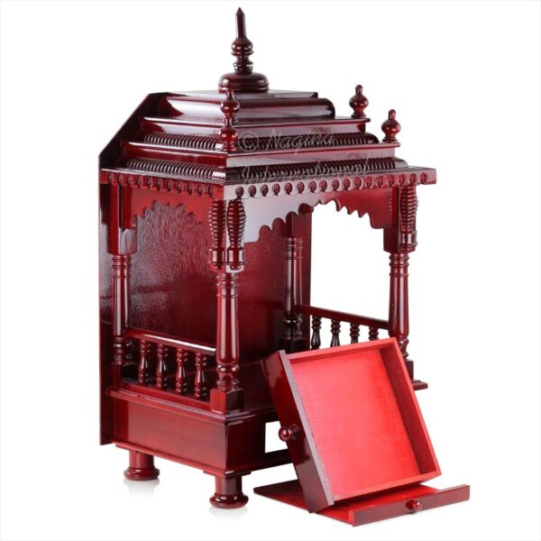 Premium Hand Made Wooden Hindu Temple for Home | Wooden Indian Pooja Mandir with Storage Racks | Symbolic God House | Seat of God (Large Dark Vanish)