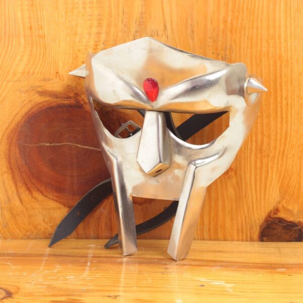 Nagina International Gladiator Helmet Face Mask MF Doom | Halloween Costume Headwear Facewear Accessories | Metal Full Face Wearable Unisex Mask (Doom Face Mask - Silver Red Gemstone)
