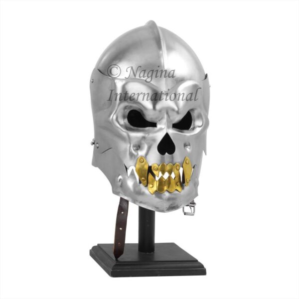 Nagina International Knight Medieval Silver Human Skull Helmet | Greek Larp Halloween Crusader Costume Cosplay Headwear (The Silver Demon)