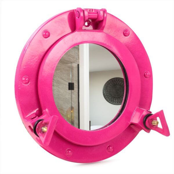 Pink Nautical Porthole Wall Mounted Hanging Decor Handcrafted Mirror | Round Ship's Porthole Functional & Openable Replica